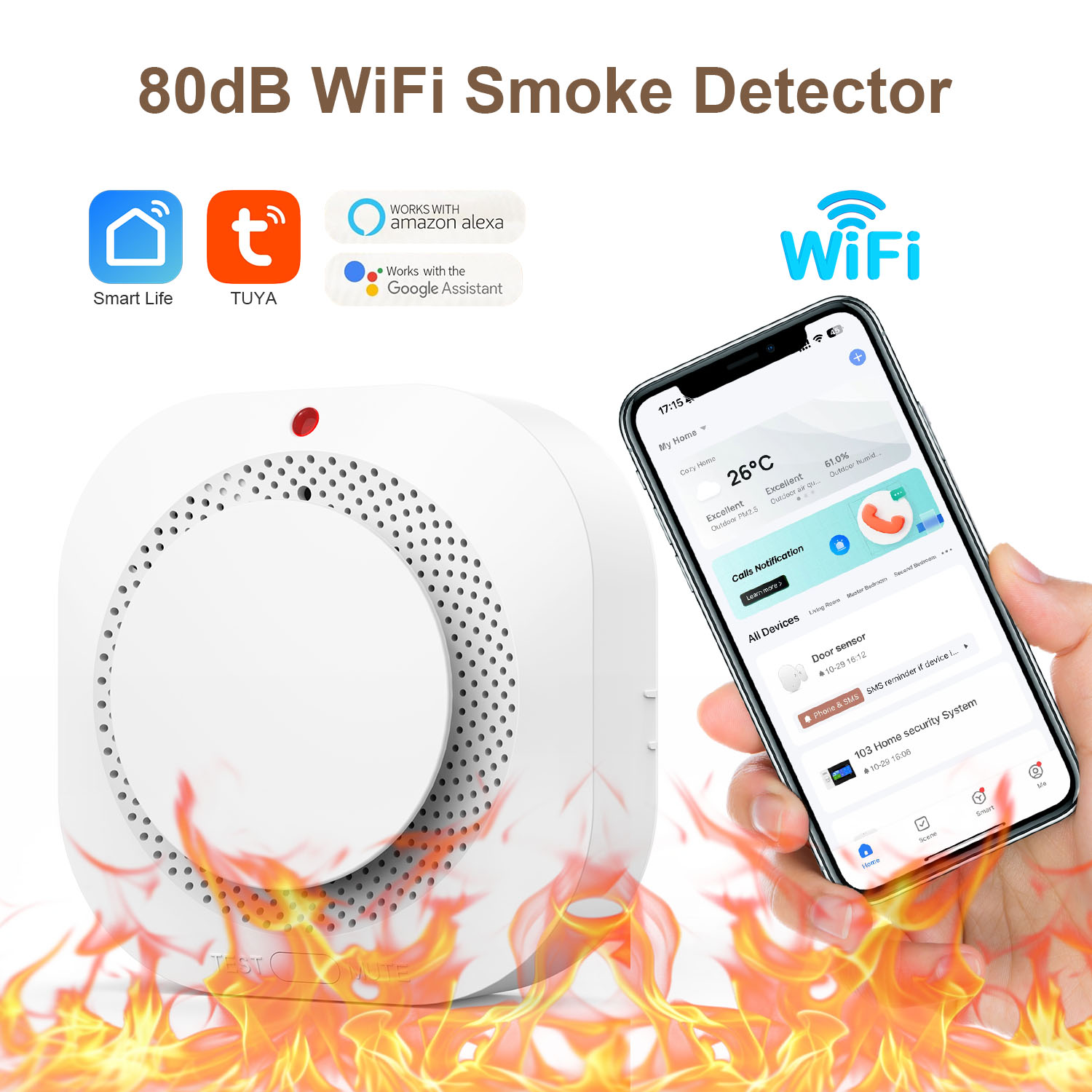 WiFi Fire Protection Smoke Sen - Smoke Detector Interconnected 评论和价格